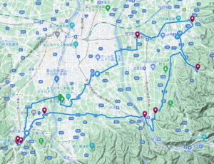 スタンプラリー富山八尾日石寺ライド コース図(GoogleMap)